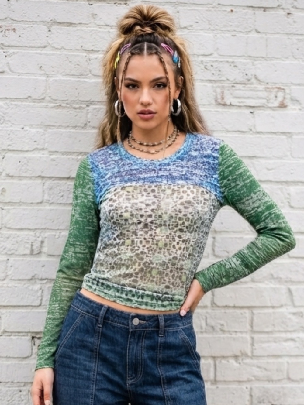 Y2K Fairycore Prana Breathe Geometric Burnout Long Sleeve Top Whimsigoth M